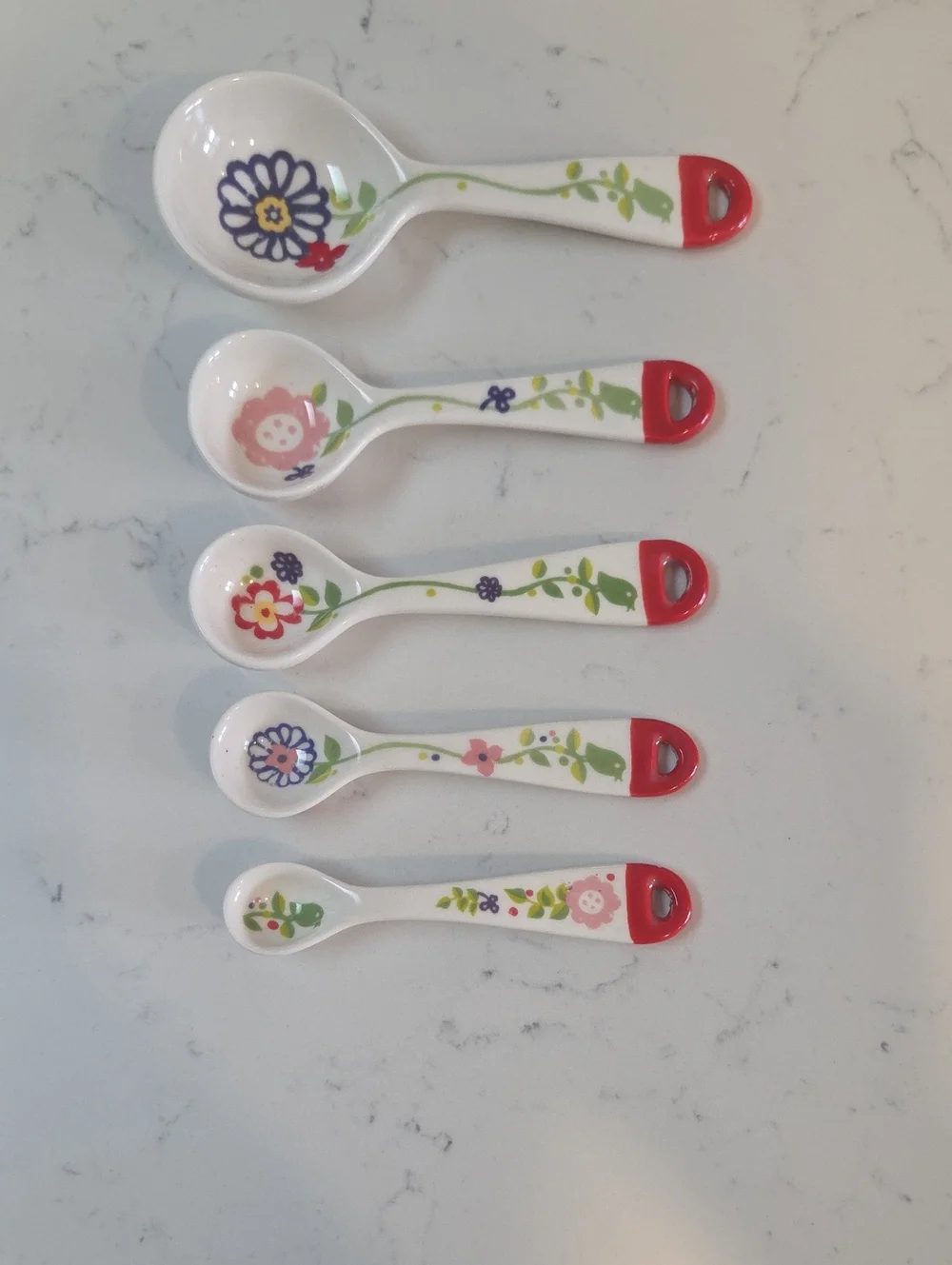 Anthropologie Florie Ceramic Measuring Spoon Set with Red Handles